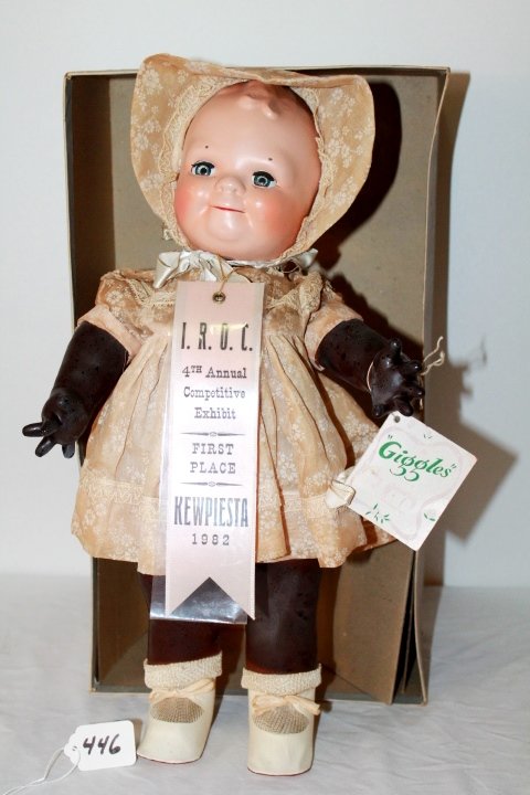 17" COMPOSITION AND LATEX SCOOTLES - ALL ORIGINAL IN: 17" COMPOSITION AND LATEX SCOOTLES - ALL ORIGINAL IN BOX. BODY TURNED DARK - IROC 1ST PLACE 1982. ORIGINAL GIGGLES. HAS EFFANBEE DOLL. VERY GOOD CONDITION.