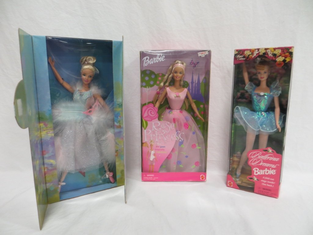 SET OF 3 - BARBIE DOLLS: Condition: New. Set of 3 Barbie dolls. Includes: Ballerina Dreams Barbie, Ballet Masquerade Barbie and Rose Princess Barbie.