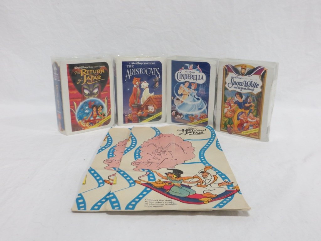 4 DISNEY FIGURINES-HAPPY MEAL TOYS & 2 BAGS: Condition: Good. 1995 McDonald's Happy Meal Toys. Set of 4 Disney themed figurines: The Return of Jafar, The Aristocats, Cinderella, Snow White and the Seven Dwarfs. 2 unused McDonald's Happy Meal bag