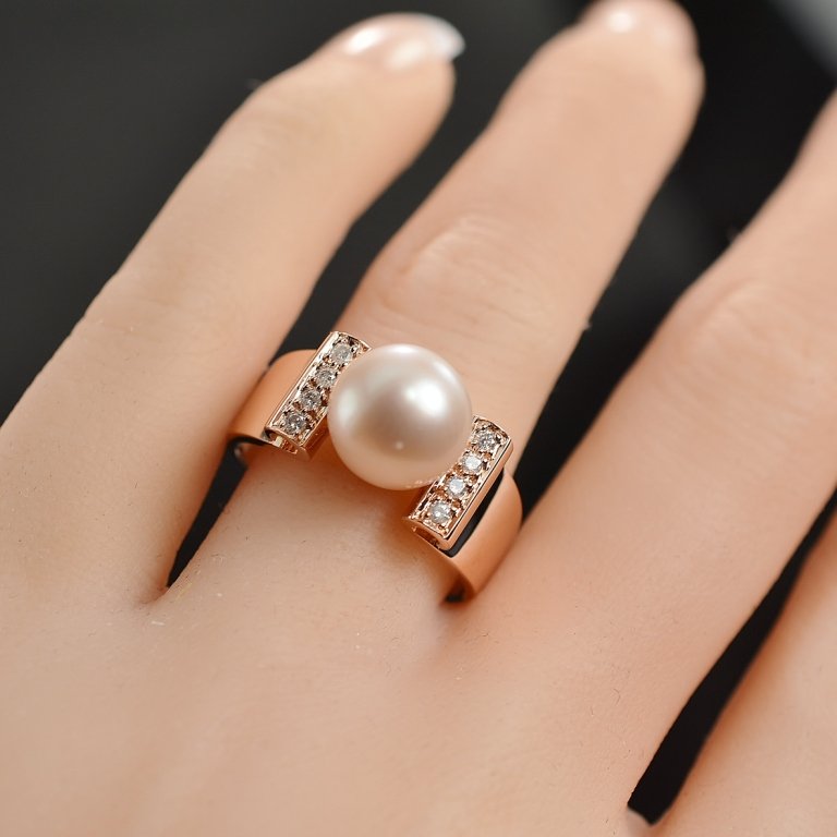 0.12 Carat t.w. Diamond and 9MM Cultured Pearl Ring 14K (1 of 1)