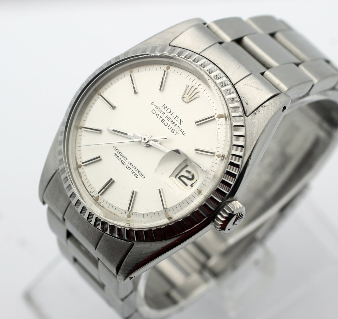 1967 ROLEX Oyster Perpetual DATEJUST Ref. 1603: Men's Stainless Steel 36mm Rolex Oyster Perpetual Datejust With Oyster Bracelet. Refence 1603 Circa 1967. Case Back Stamped iv67. Movement Calibre 1530. Silver Pie Pan Dial. Engine Turned Stainless St