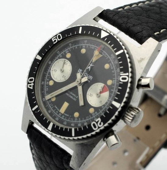 Vintage LEJOUR Trition Diver's Chronograph Landeron 248: Men's Stainless Steel 37mm Le Jour Trition Diver's Chronograph.Reference 3.14.11. Movement: Landeron Calibre 248. Bezel Appears To Be Fixed. Dial Has Beautiful Patina. Watch Is Currently In Running Or