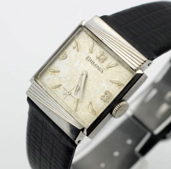 Bulova Vintage Art Deco Wind Up Mens Watch: Very nice and interesting looking watch. It is running. Measures Measures 24mm across and 29mm top to bottom. Watches (if running) have not been timed for accuracy. No Buyers Premium