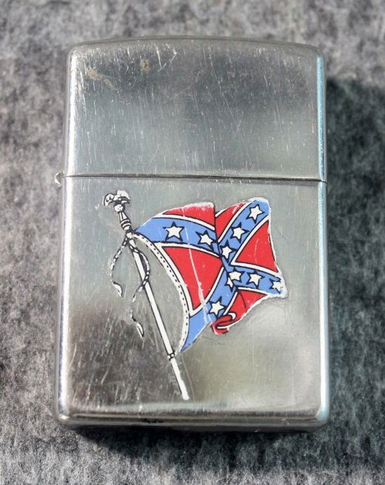 Used Zippo Lighter Silver Confederate Flag Rebel No