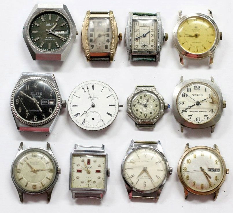 Vintage Men's Watch Lot Of 12 BULOVA ELGIN WINDSOR: Men's Wrist Watch Lot OF 12. 10 Are Not Running, Emerson And Ruxton Are Running.Men's Wrist Watch Lot OF 12. All Watches Are Being Sold For Parts Or Repair. Various Shapes And Sizes. No Buyers Premium