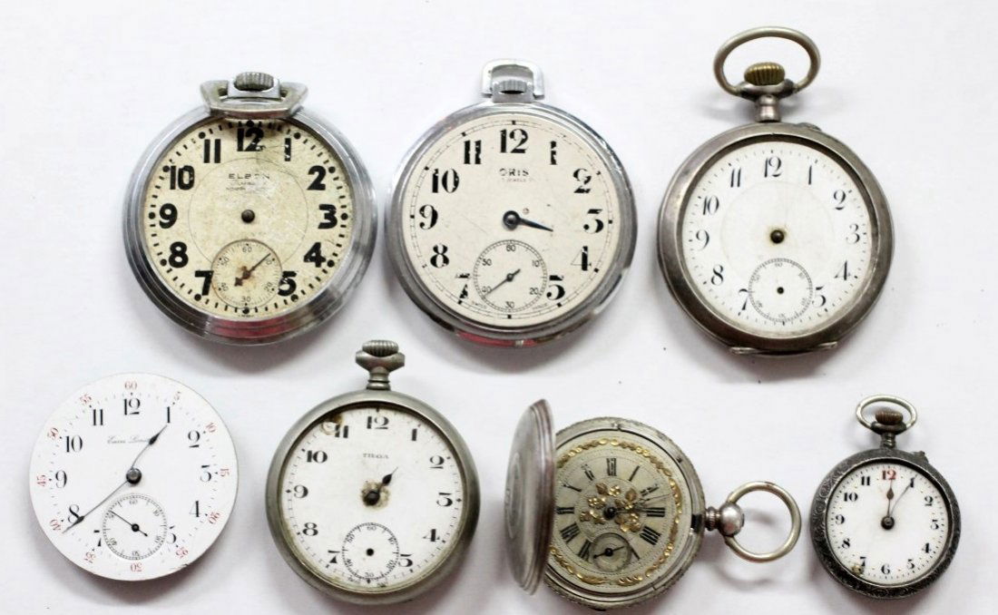 Vintage ORIS DENT Swiss Made Pocket Watch Lot Of 7: Men's And Women's Pocket Watch Lot Is Currently Not Running. 2 Watches Marked 0.800 Fine Silver. No Buyers Premium.