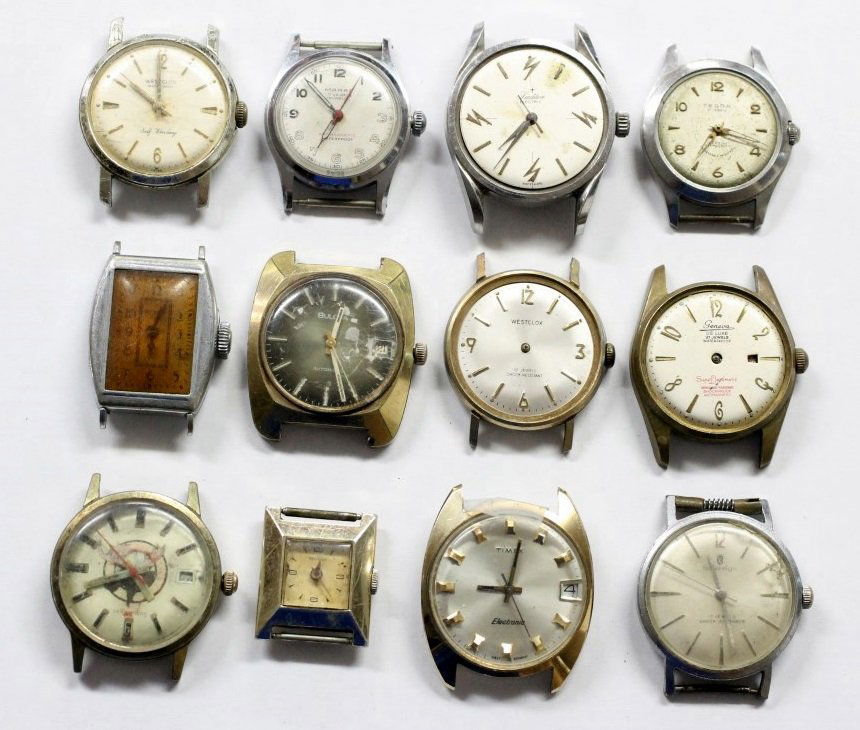Vintage Men's Watch Lot Of 12 BULOVA WESTCLOX SOVEREIGN: Men's Wrist Watch Lot OF 12. All Watches Are Not Running And Are Being Sold For Parts Or Repair. Various Shapes And Sizes. No Buyers Premium.
