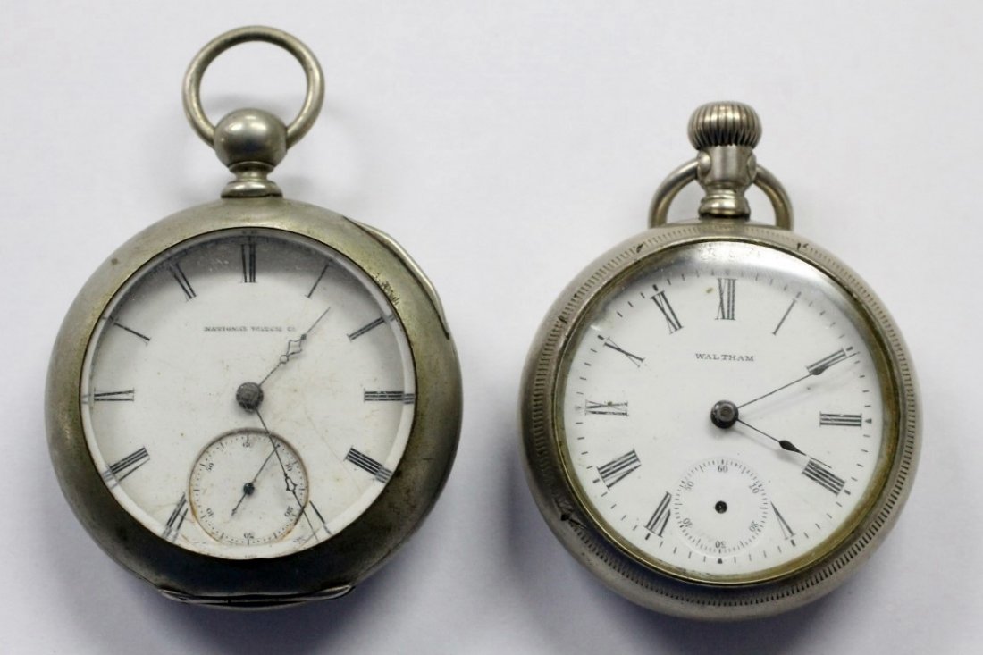 Circa 1885 ELGIN 7 Jewel 18 Size Circa 1900 WALTHAM 7: Men's Silverode Watch Lot Of 2 ELGIN & WALTHAM 18 Size Pocket Watch. Both Watches Are Being Sold For Parts Or Repair. No Buyers Premium.