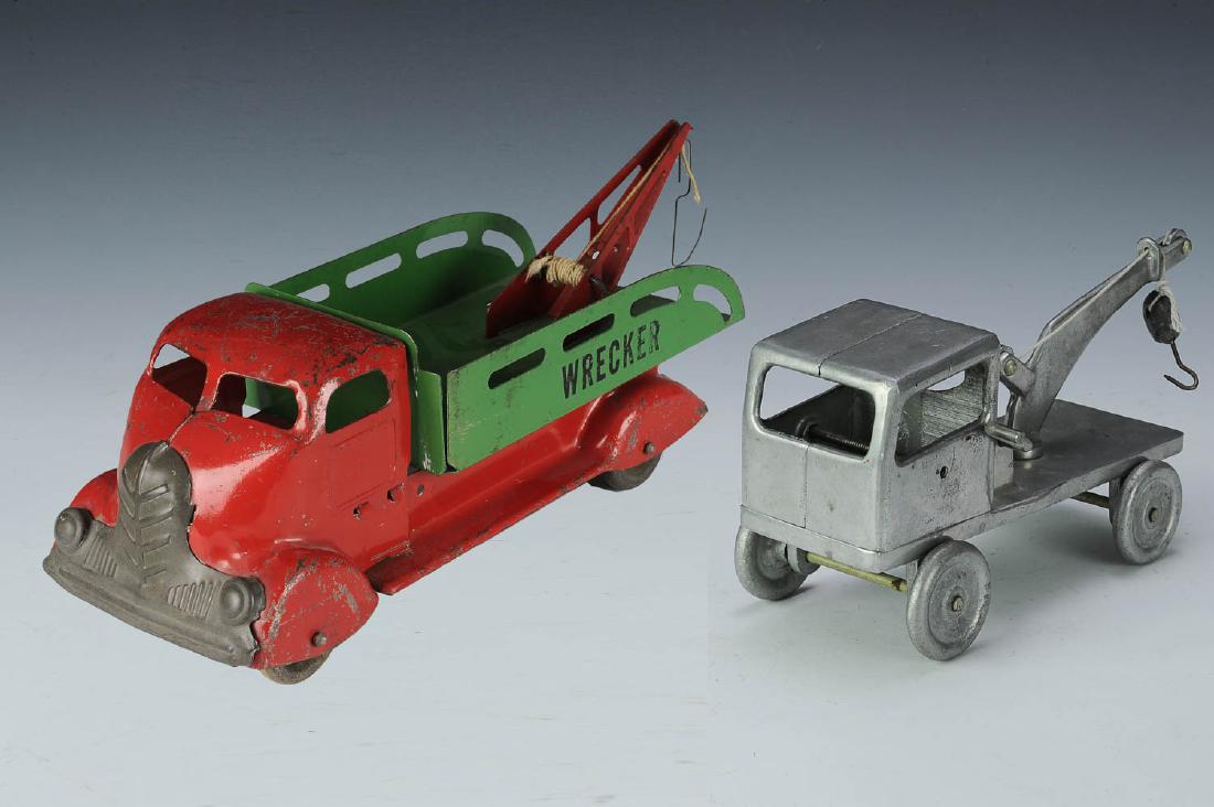 Pressed Steel Cab Over Wrecker w/ Aluminum Wrecker: Probably by Wyandotte. Comes with a cast aluminum wrecker. Dimensions are: largest 13" long. All measurements are approximate.
