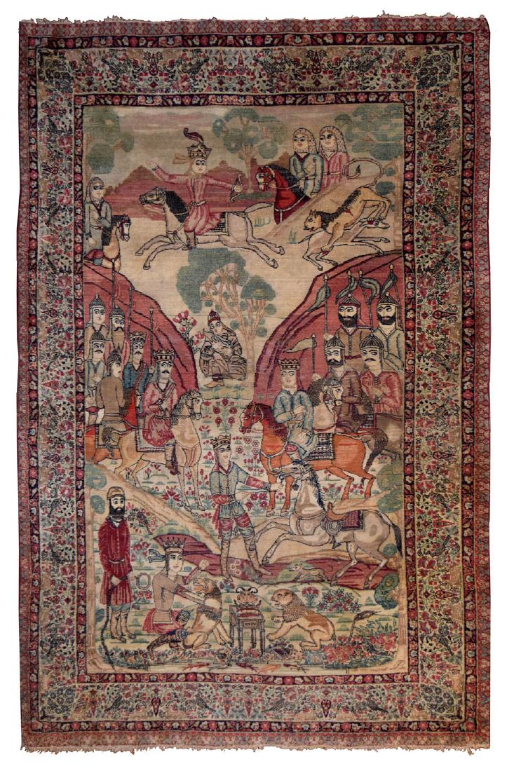 Very Fine Antique Laver Kerman Pictorial Rug (1 of 6)