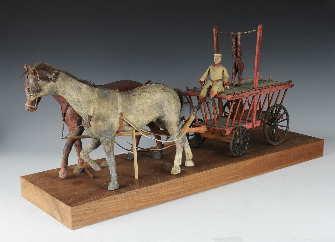 American Painted Wood Folk Art Toy Wagon C. 1850 (1 of 3)