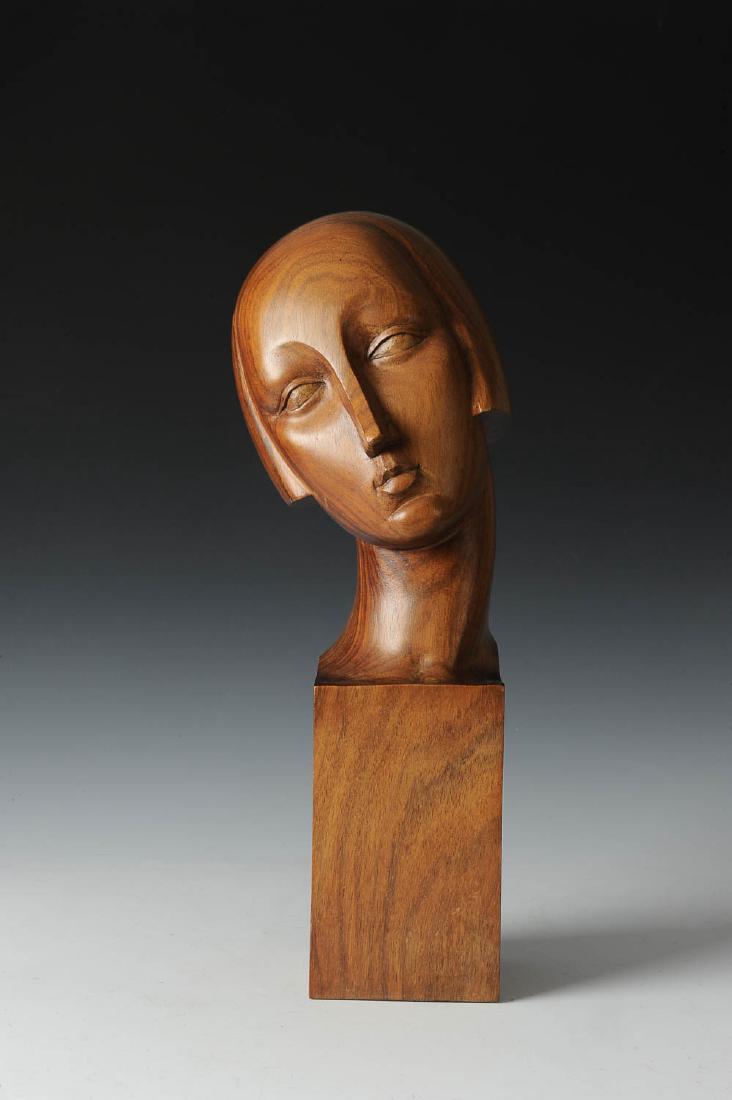 Rosewood Head of a Girl by Jacques Adnet, Paris (1 of 6)