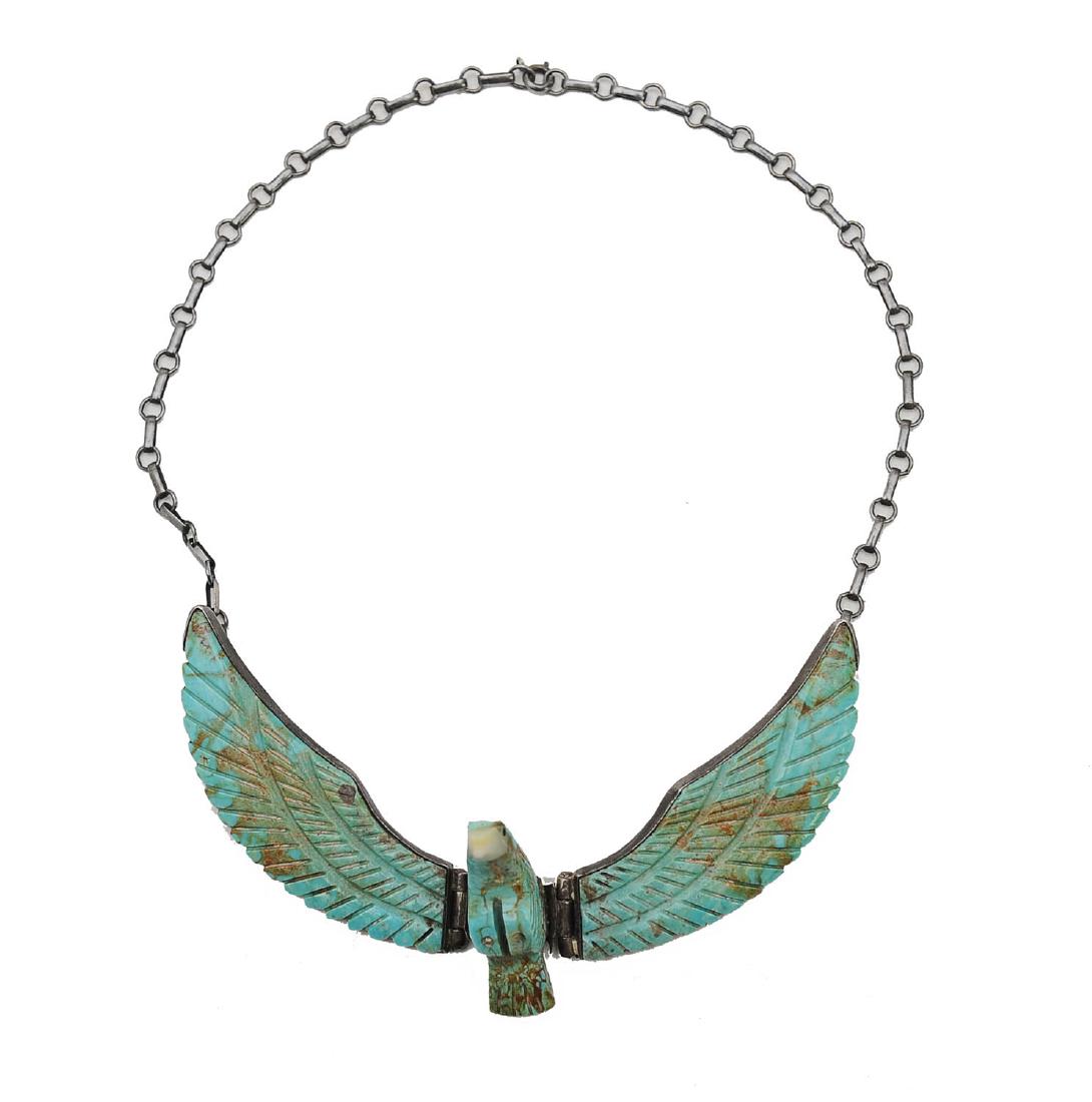 Signed Navajo Sterling & Turquoise Eagle Necklace (1 of 2)