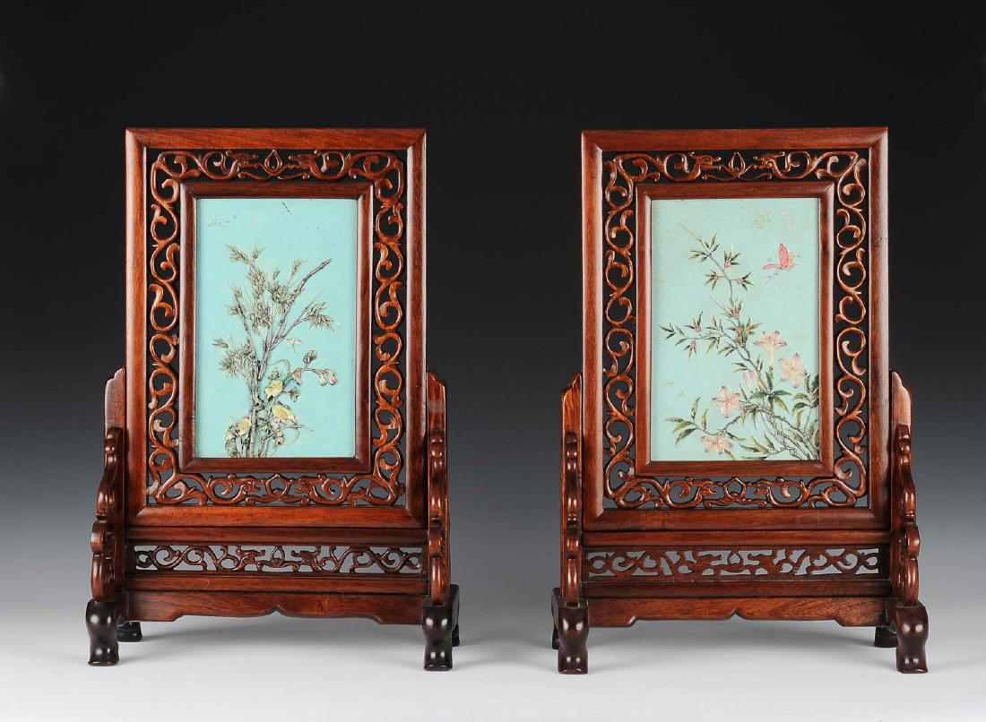 Pair of Famille Rose Table Screens, Early 20th C (1 of 4)