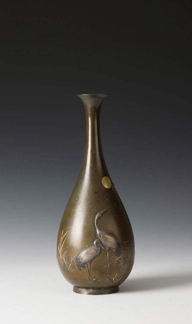 Japanese Embossed Bronze Crane Vase (1 of 6)