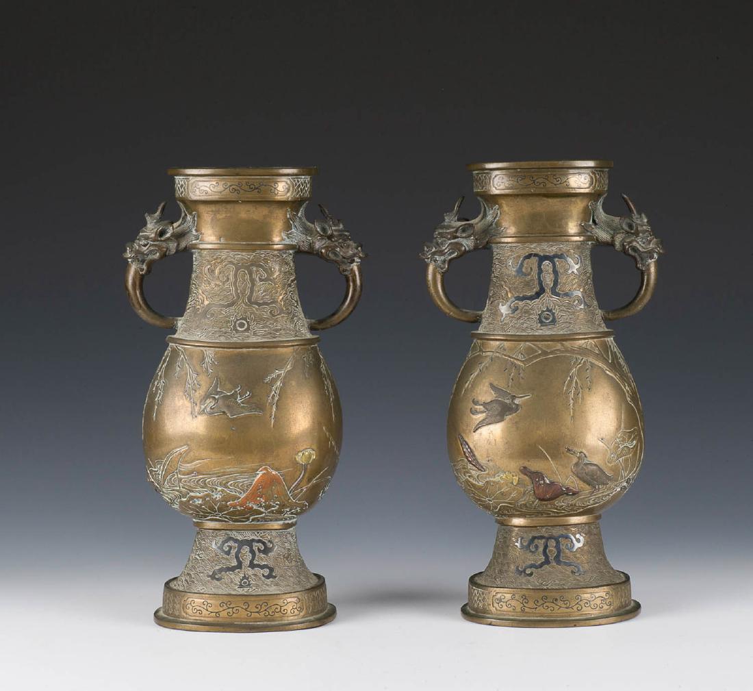 Pair of Japanese Bronze Vases, 19th Century (1 of 6)