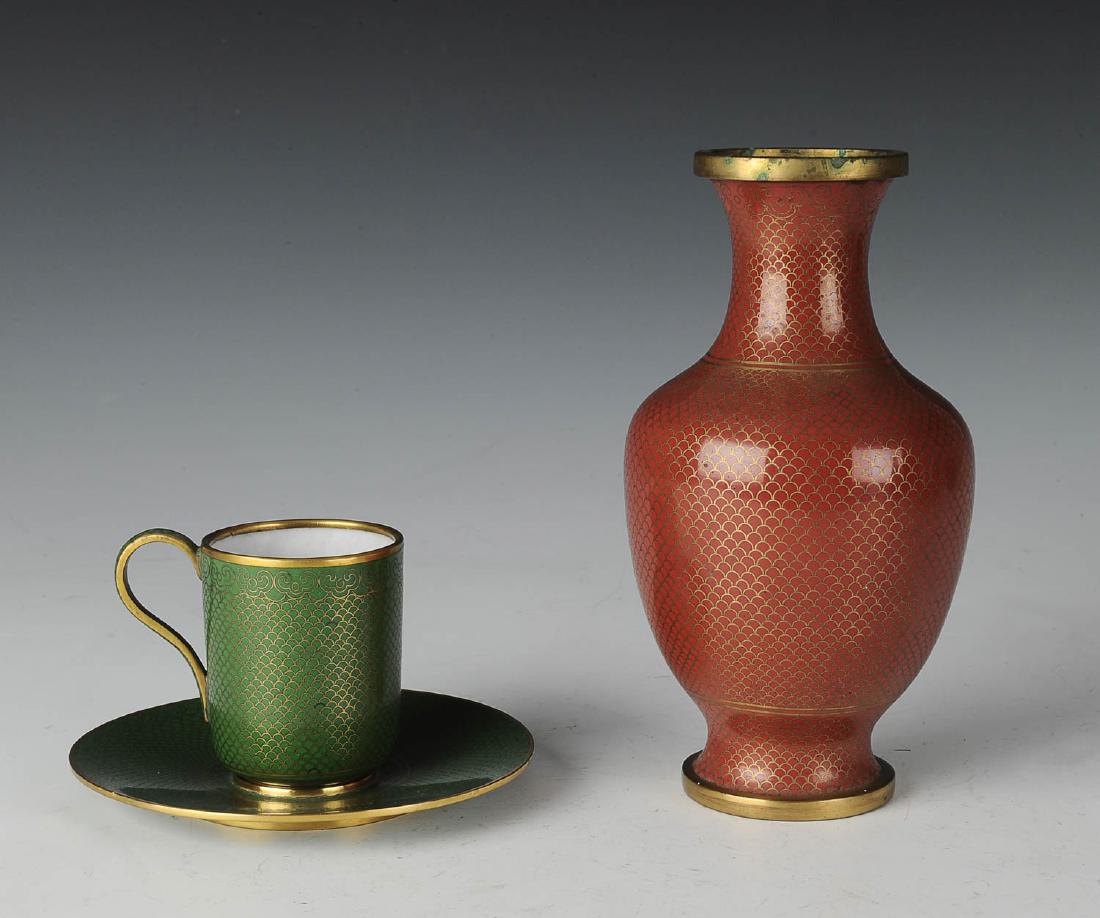 Cloisonne Vase, Cup & Saucer (1 of 4)
