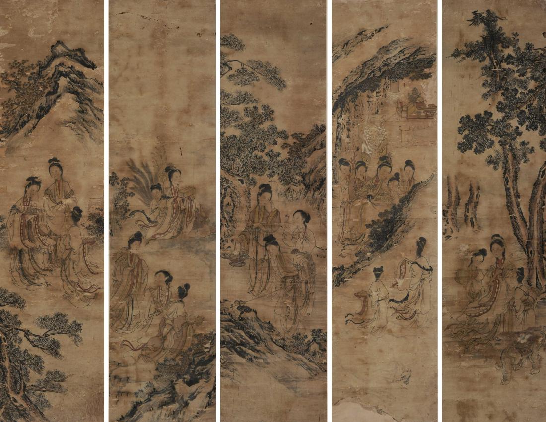 Set of 5 Paintings of Ladies, 19th Century (1 of 10)