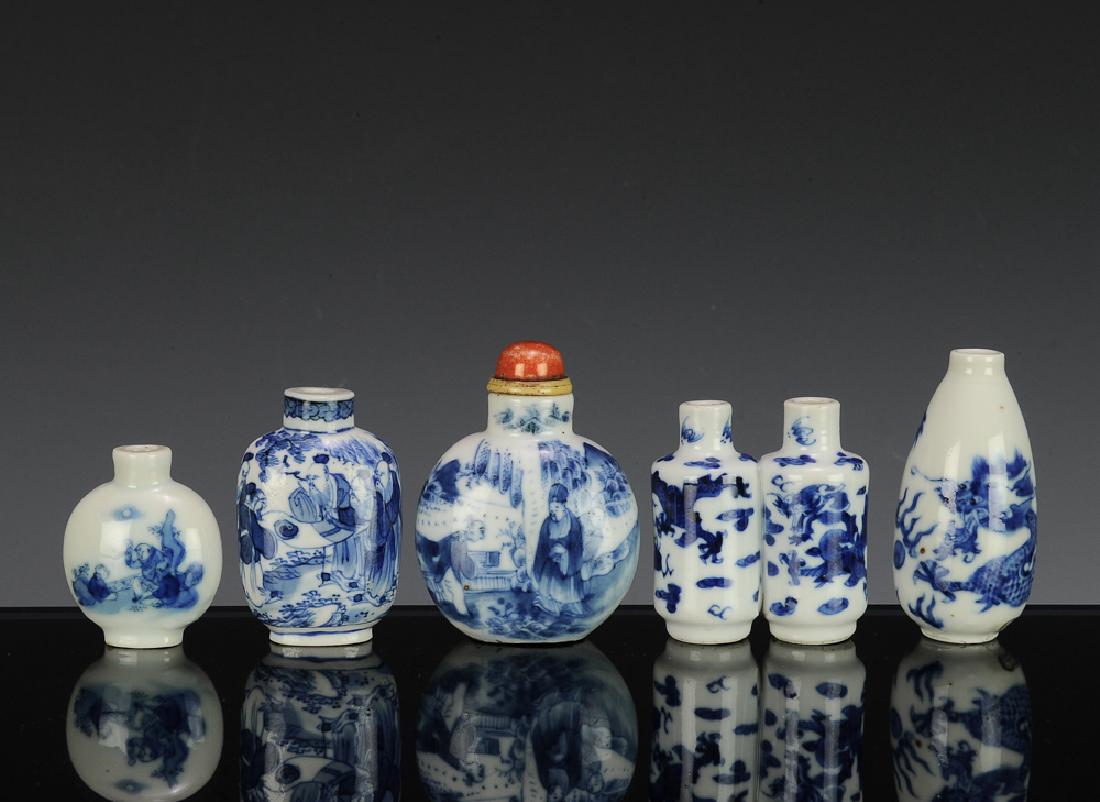5 Chinese Blue & White Snuff Bottles, 18th-19th C (1 of 7)