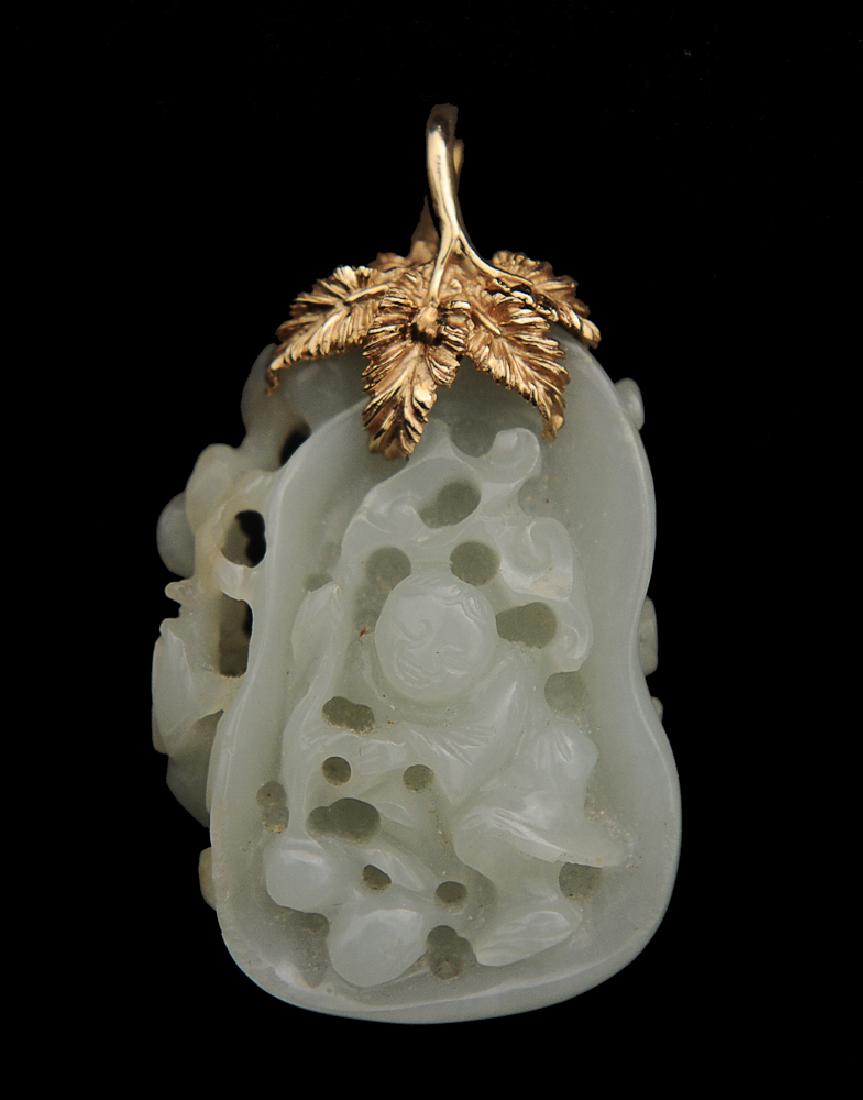 Chinese White Jade Plaque Carved w/ Boy, 19th C (1 of 7)