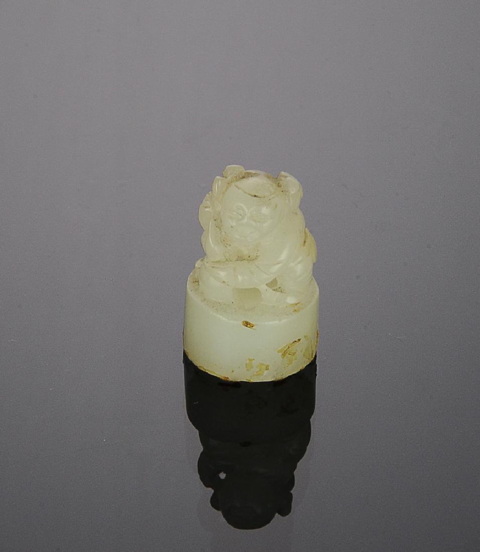 Chinese White Jade Seal Carved w/ Boy, 18th C (1 of 5)