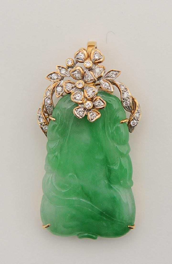 Chinese Jadeite & Diamond Pendant, Early 20th C (1 of 5)