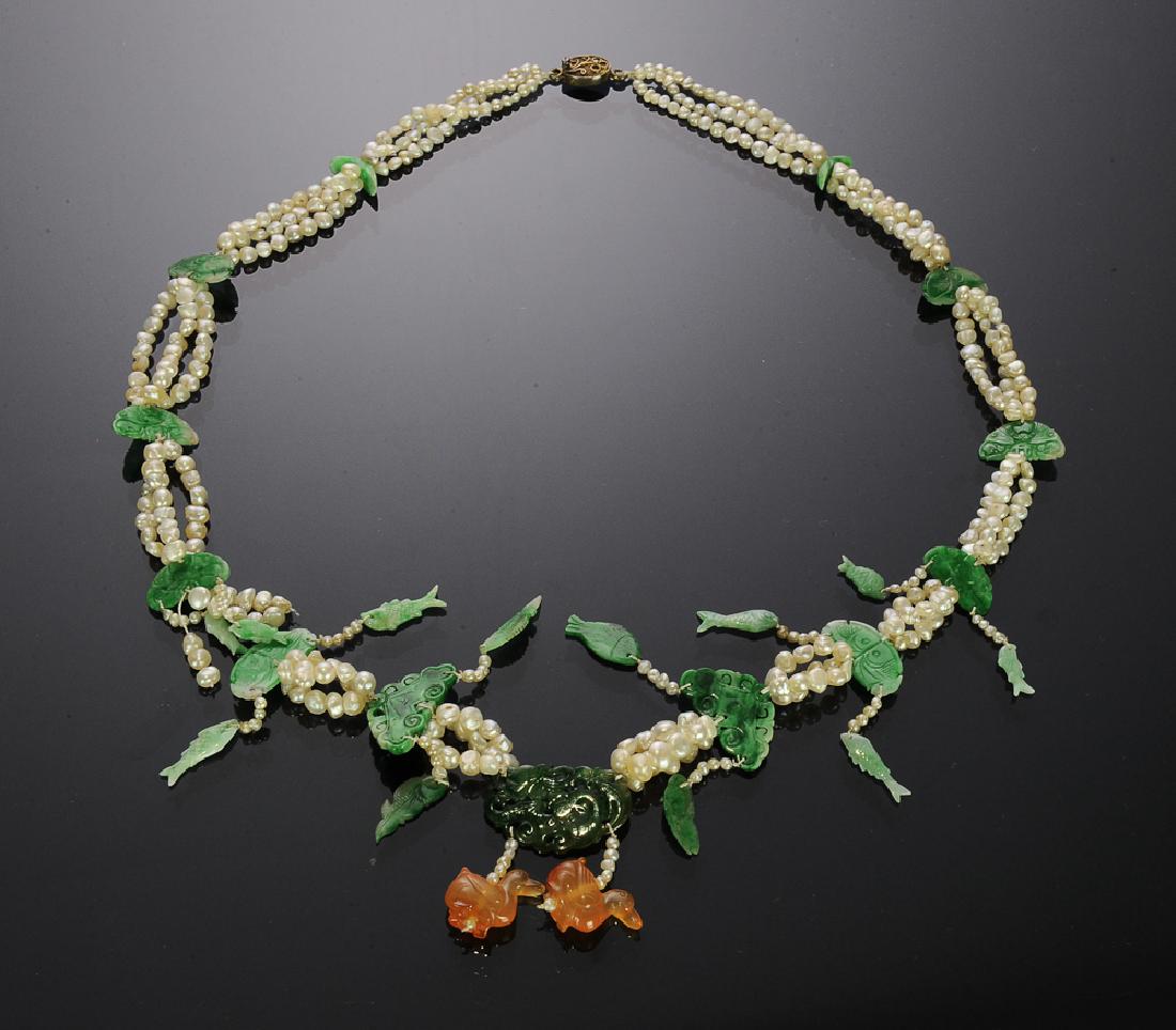 Chinese Pearl & Jadeite Necklace, Early 20th C (1 of 10)