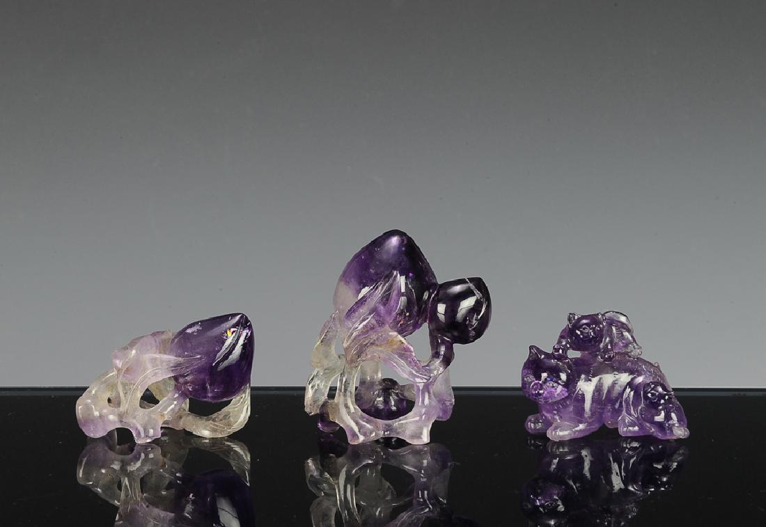 Group of 3 Chinese Amethyst Carvings, 19th C (1 of 10)