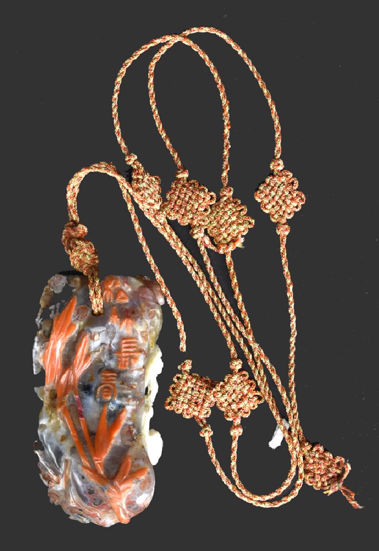 Chinese Pine, Bamboo & Flower Agate Toggle, 18th C (1 of 3)