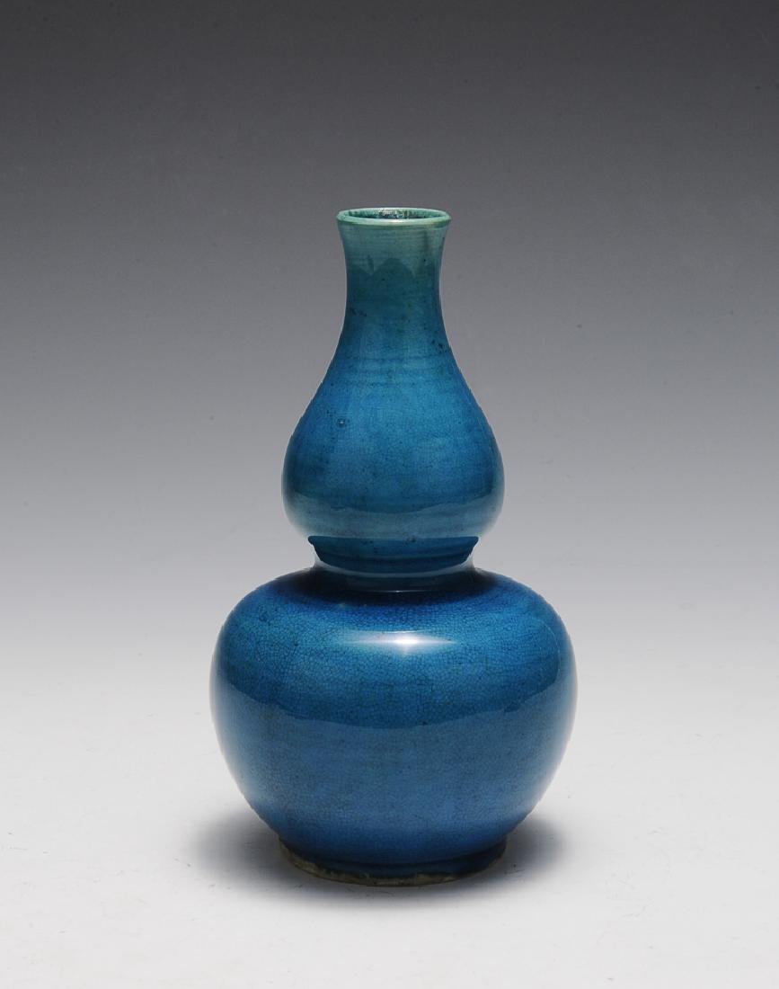 Chinese Blue Glaze Double Gourd Vase, 19th C (1 of 7)
