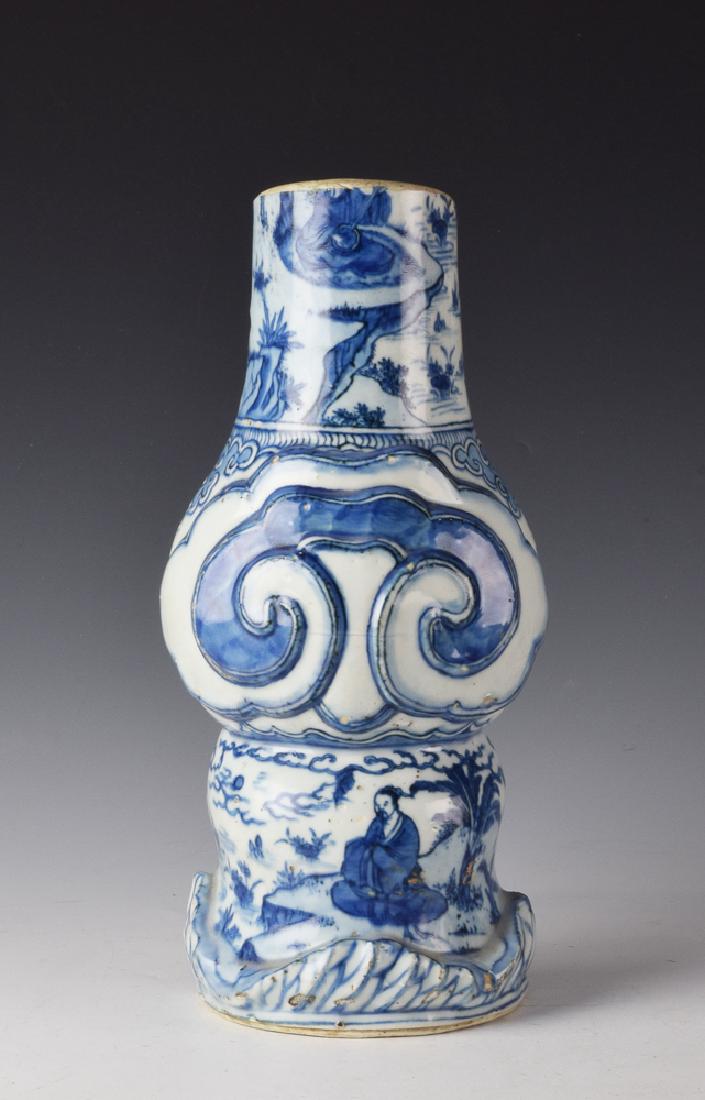 Chinese Blue & White Wall Vase, Late Ming Dynasty (1 of 6)