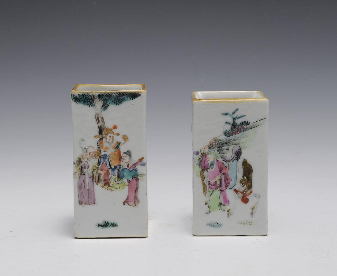 Two Chinese Famille Rose Brush Pots, 19th C (1 of 10)