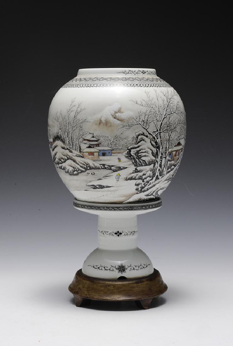 Chinese Lamp w/ Snowy Landscape, Early 20th C (1 of 10)