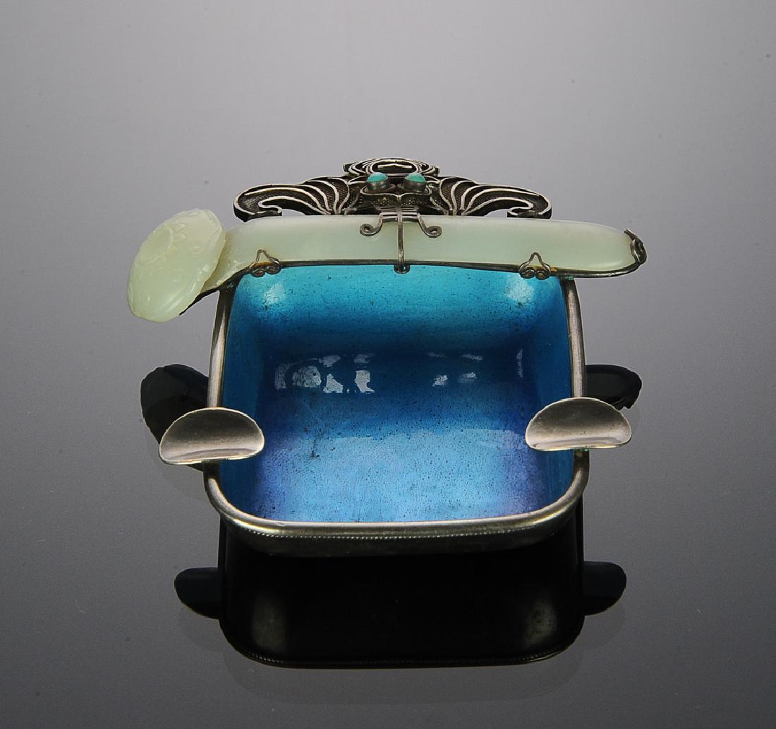 Silver Ash Tray w/ Jade Hair Pin, Late 19th C (1 of 6)