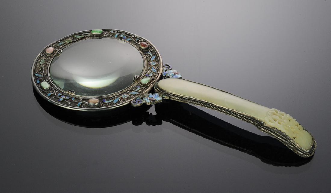 Chinese Silver Enameled Magnifying Glass, 19th C (1 of 7)