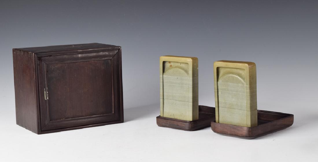 Pair of Chinese Inkstones in a Wood Box, 18-19th C (1 of 7)