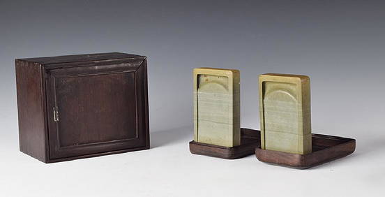 Pair of Chinese Inkstones in a Wood Box, 18-19th C (1 of 7)