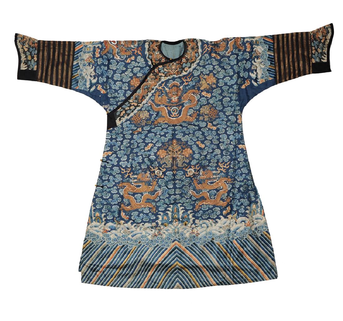 Blue Ground Chinese Dragon Robe, 18th Century (1 of 7)