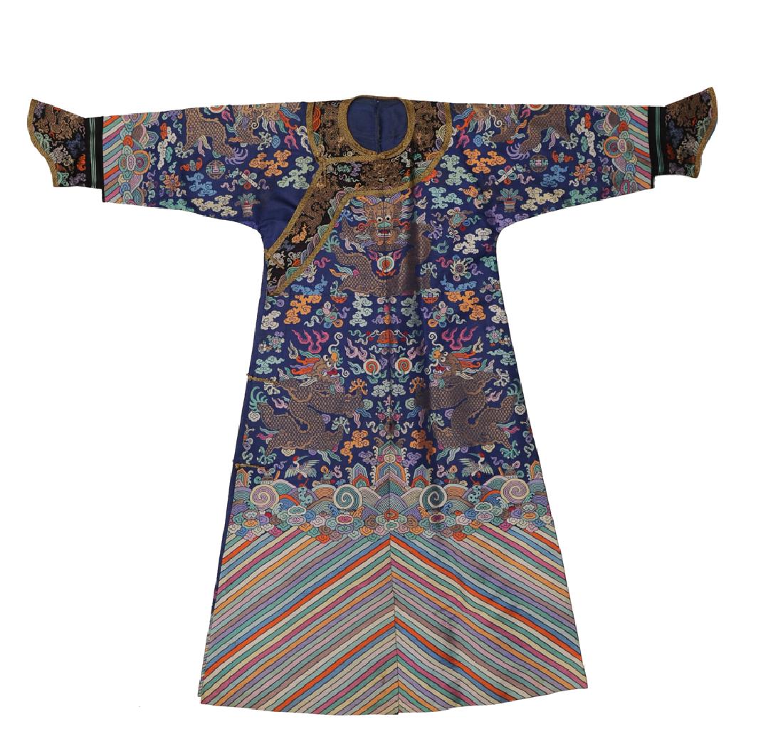 Blue Silk Chinese Dragon Robe, 19th Century (1 of 10)