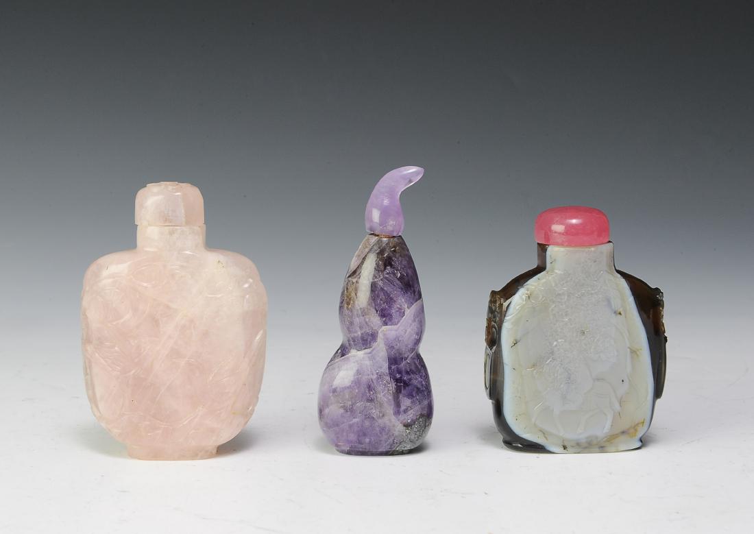 Chinese Trio of Stone Snuff Bottles, 19th-20th C (1 of 2)