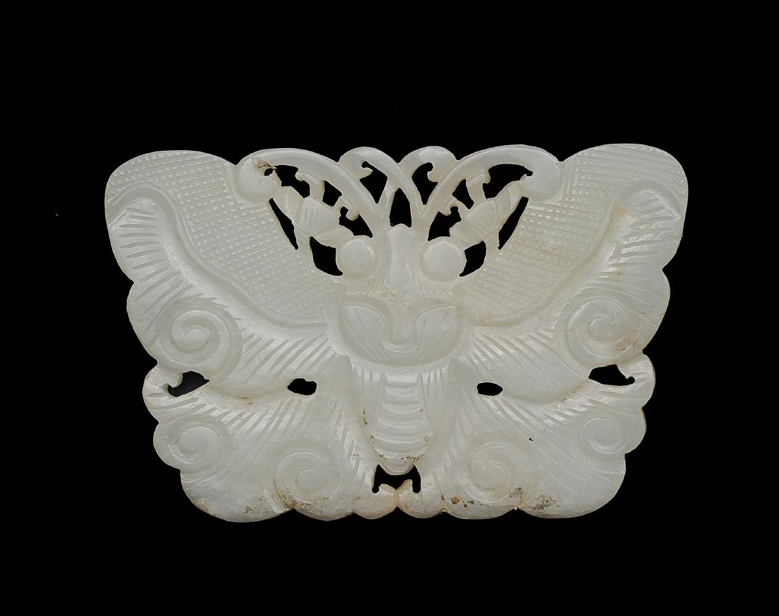 Carved White Jade Butterfly Plaque, 18th Century (1 of 1)