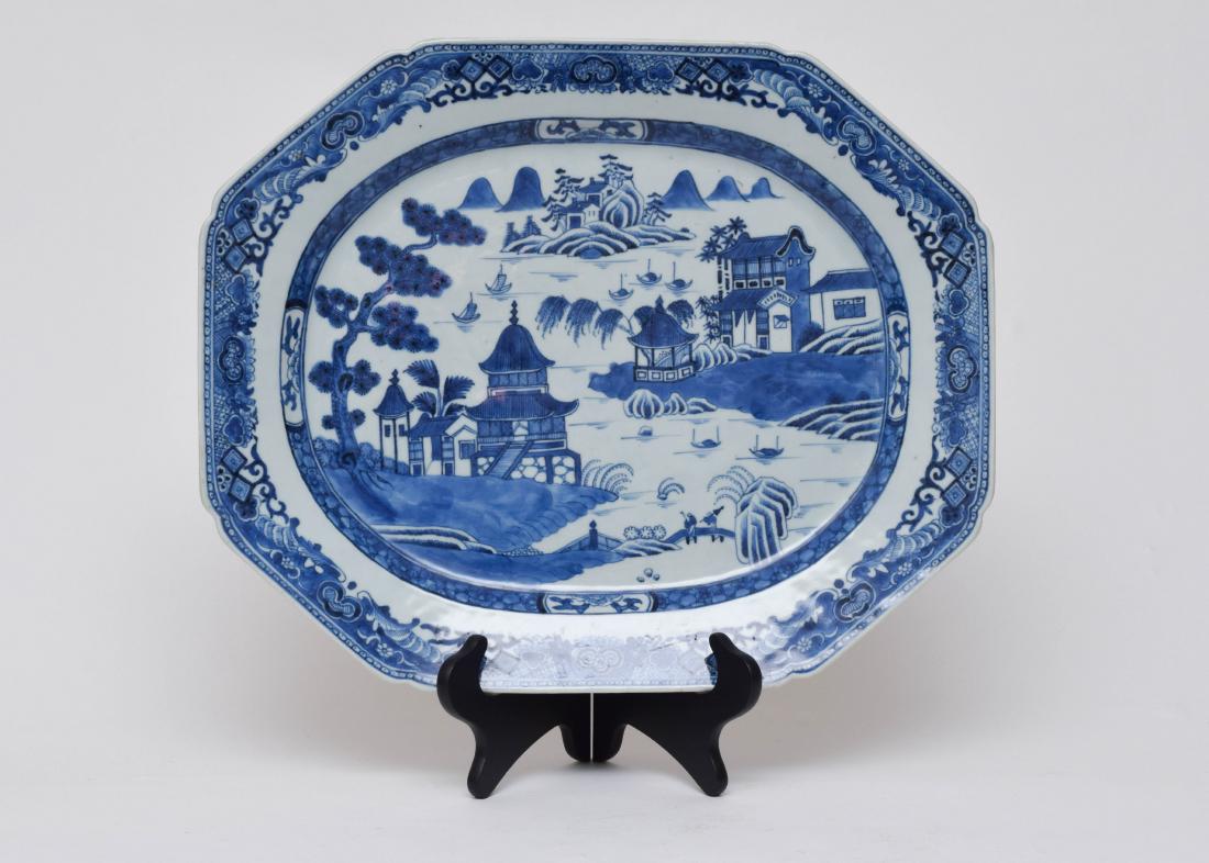 Large Blue & White Chinese Export Platter, 19th C (1 of 2)