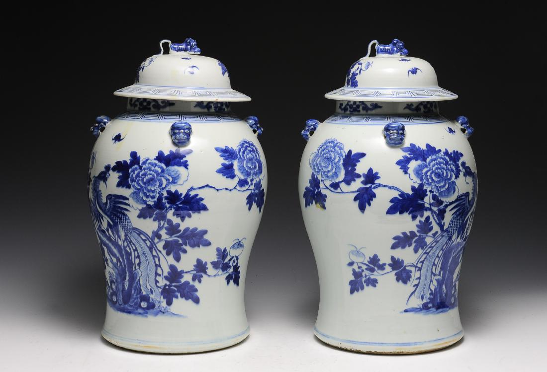 Pair of Chinese Blue & White General Jars, 19th C (1 of 5)