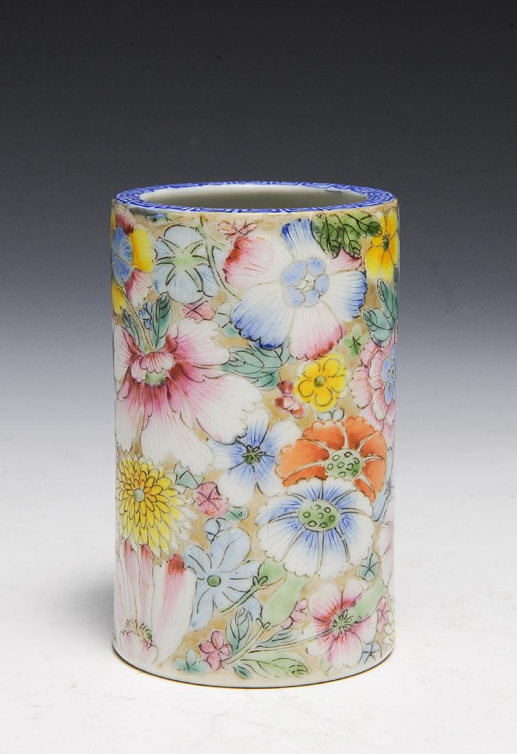 Chinese Millefleur Porcelain Brush Holder, Repub. (1 of 4)
