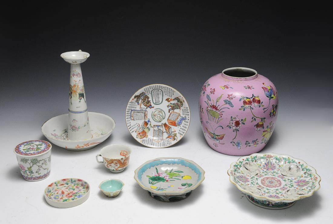 9 Misc. Famille Rose Porcelain Items, Chinese (1 of 4)