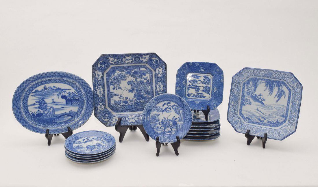 9 Square & 7 Round Japanese Blue & White Plates (1 of 6)