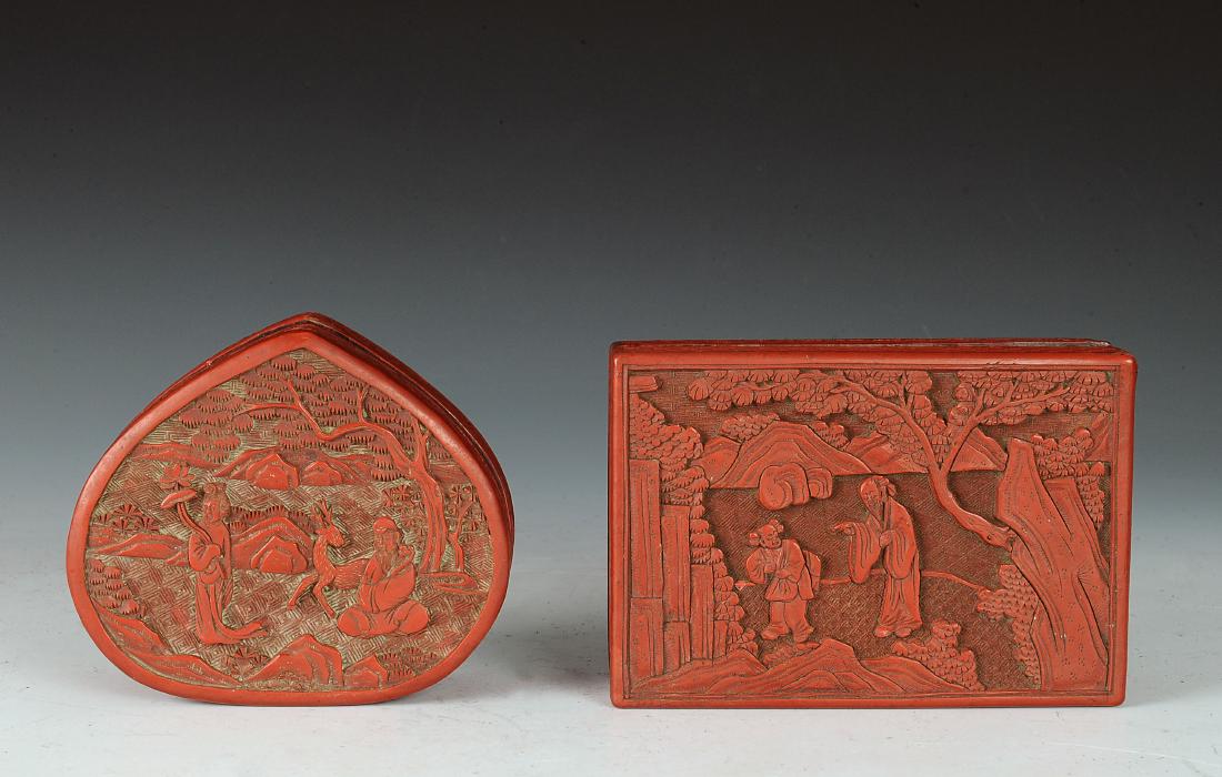 2 Chinese Cinnabar Boxes, Late 19th Century (1 of 3)