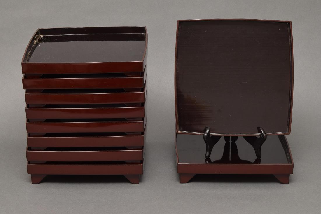 Group of 10 Lacquer Trays, Japanese (1 of 3)