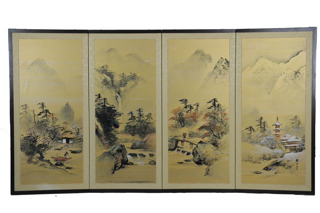Four Panel Japanese Painted Silk Screen (1 of 6)