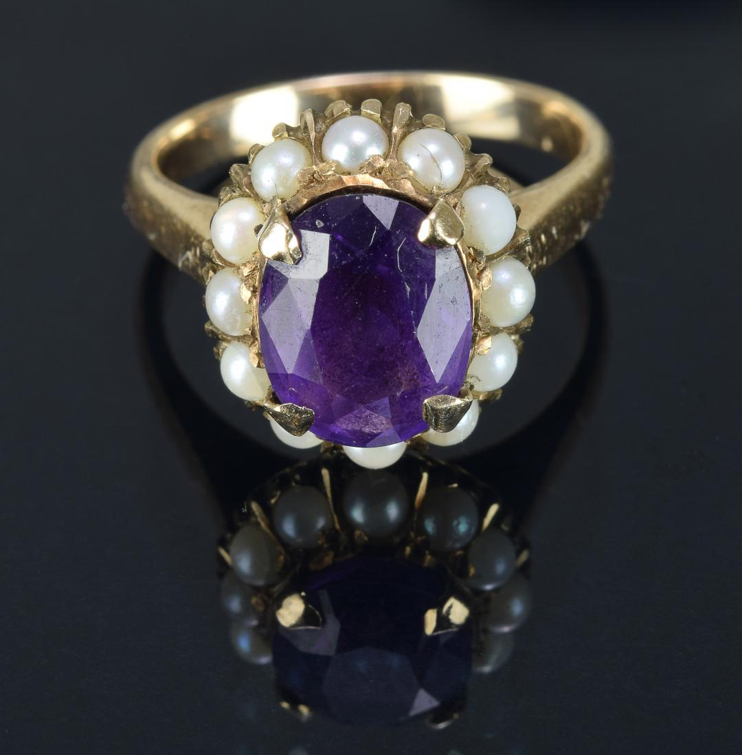 An 18K Gold Amethyst and Seed Pearl Ring (1 of 3)